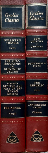 Grolier classics 2 τομοι Don Quixote and Plutarch's Lives The Republic Canterbury Tales Gulliver's Travels The autobiography of benvenuto